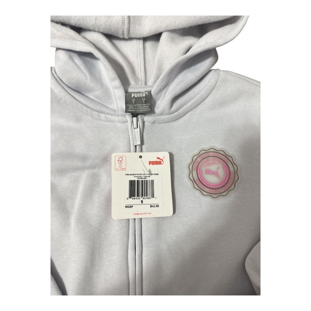 Puma Kids Full Zip Hoodie Sweatshirt Light Gray Block Athletic Size 5 - Picture 2 of 3